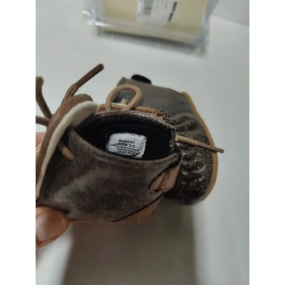 Baby Moccasins by Old West Brown Leather Shoes Toddler Size 1 Very Soft Sole.